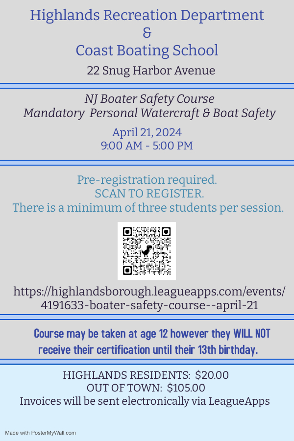 Boater Safety course Home Borough of Highlands, New Jersey